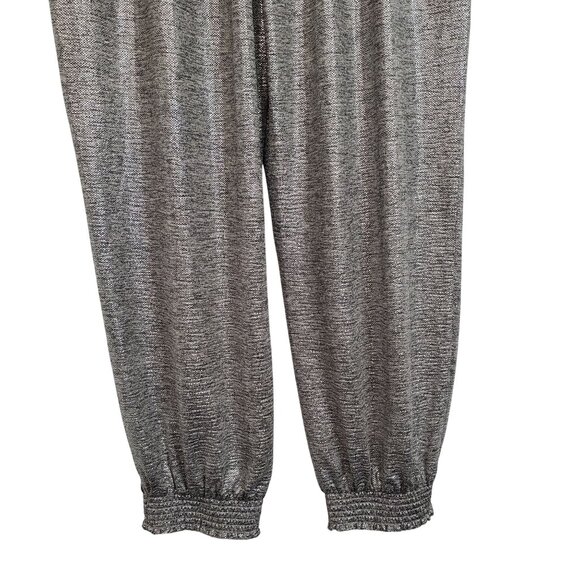 By Anthropologie L Petite Pants Metallic Silver Lightweight Knit Lounge Jogger - Picture 6 of 14